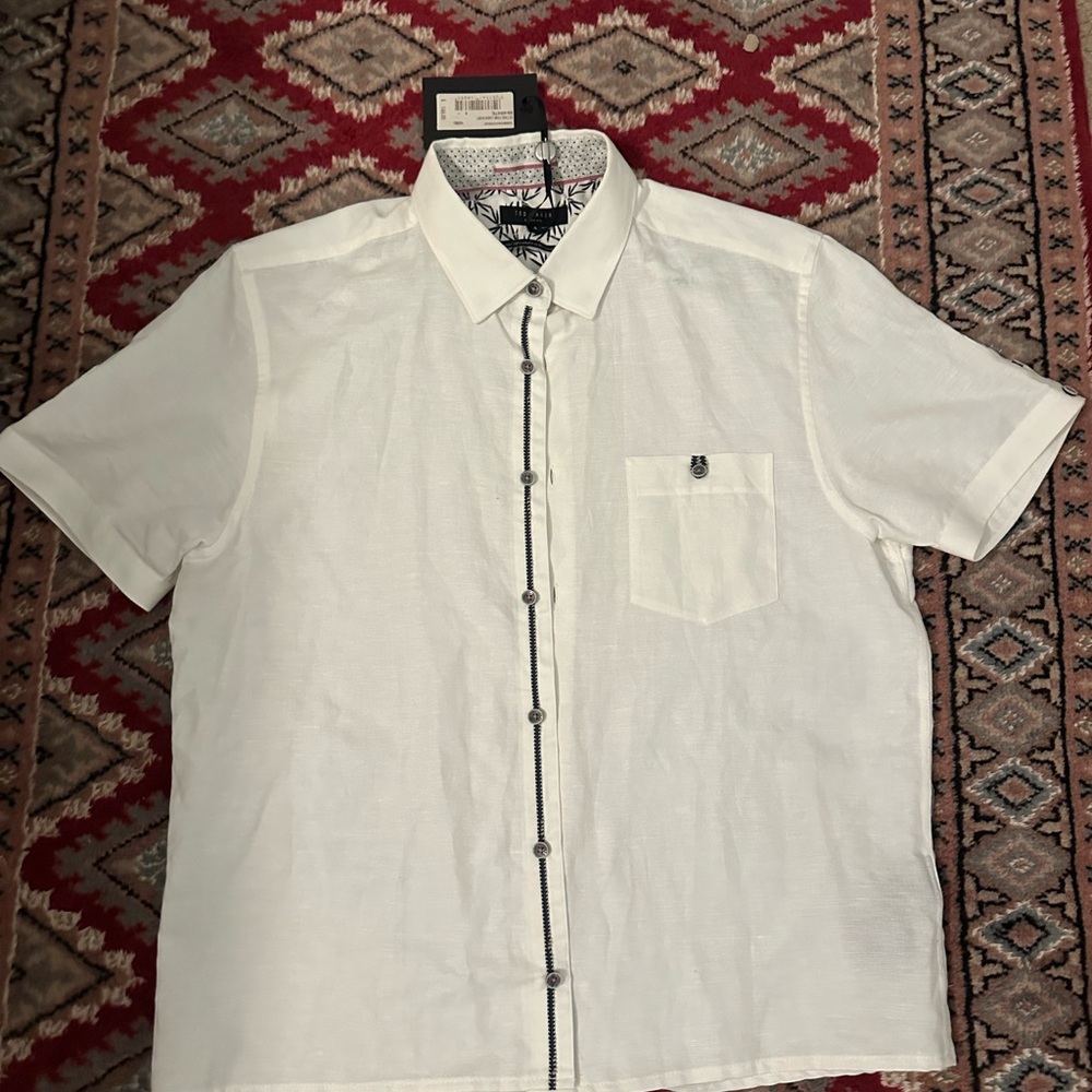 Ted Baker London White Short Sleeve Button Down Shirt